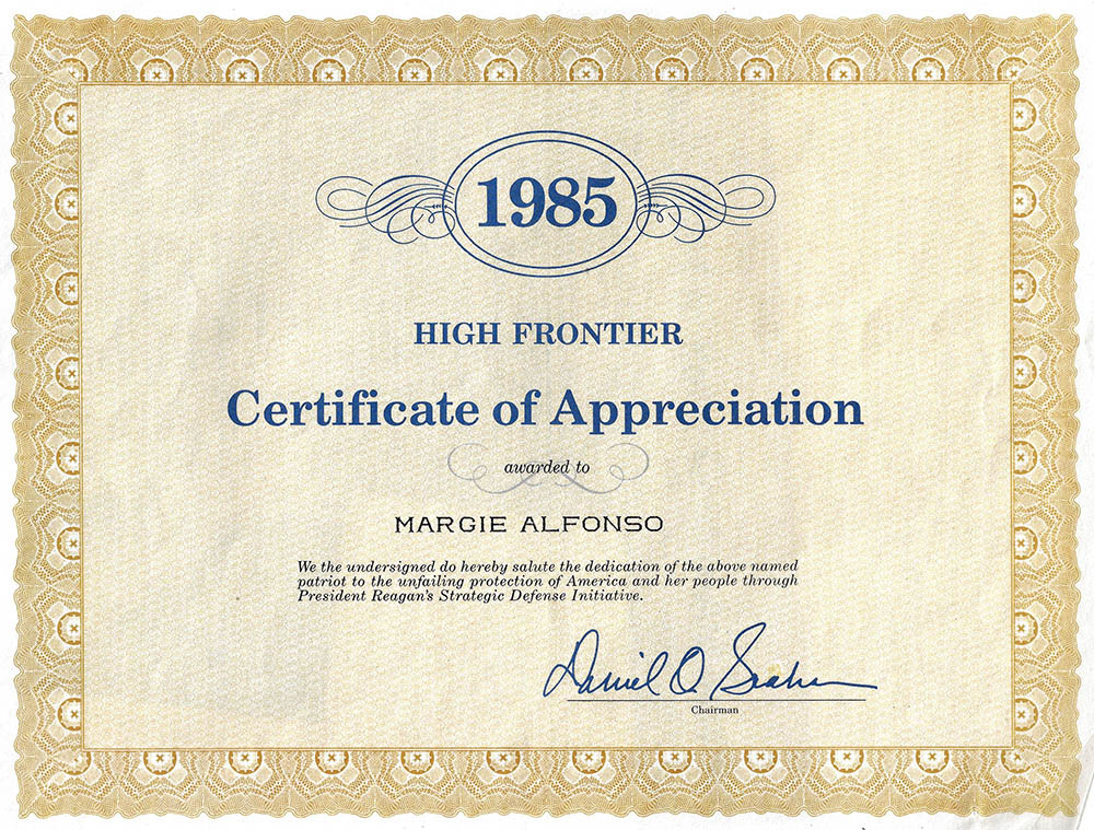High Frontier Certificate